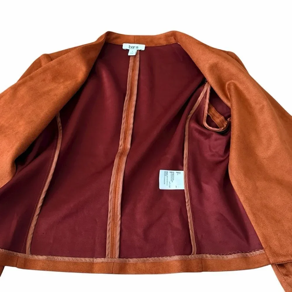 Bar III Faux Suede Open Front Jacket in Dark Clay – Size S (BNWT)